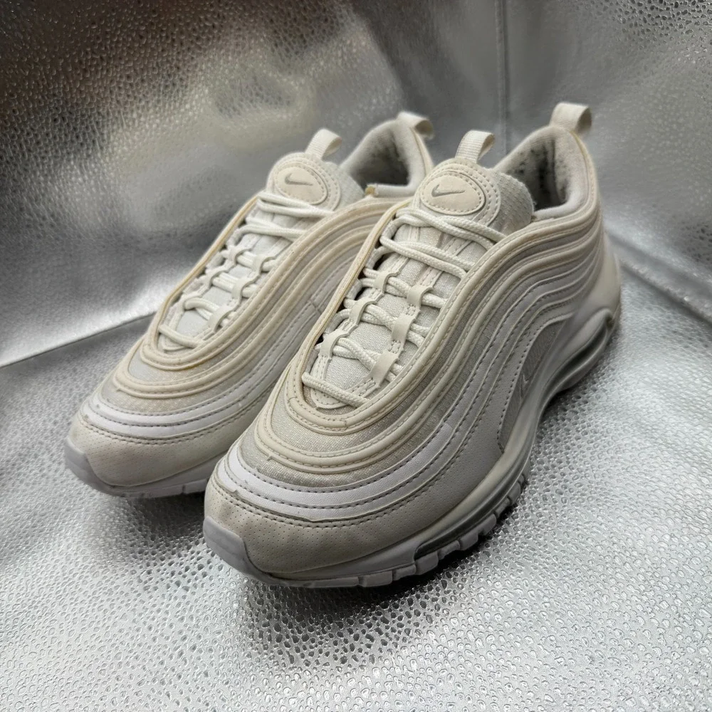 Size 5Y Nike Air‎ Max 97 Triple White Metallic Kids Athletic Shoes 921522-104